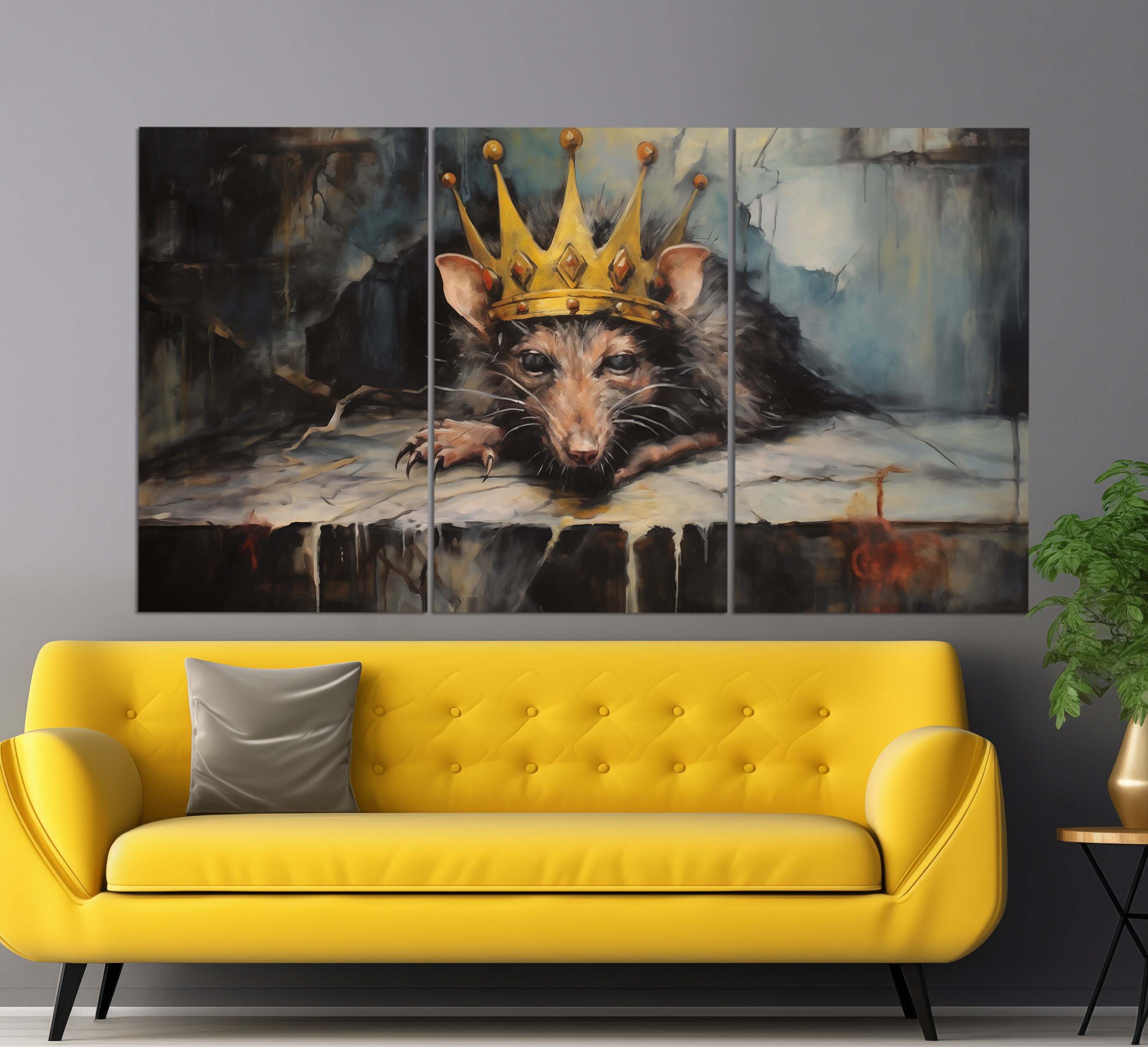 Abstract Rat in a Crown Canvas Print in an Oil Painting Style, Nursery ...