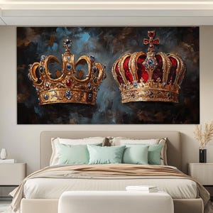 King and Queen Crowns Canvas Print in a Vintage Oil Painting Style, Romantic Wall Art, Bedroom Painting, Romantic Gift, Bedroom Wall Decor