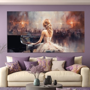 Piano Concert Canvas Print in Vintage Oil Painting Style, Pianist Painting, Music Wall Art, Piano Wall Art, Pianist Gift, Music School Decor