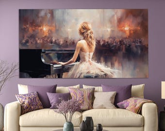 Piano Concert Canvas Print in Vintage Oil Painting Style, Pianist Painting, Music Wall Art, Piano Wall Art, Pianist Gift, Music School Decor