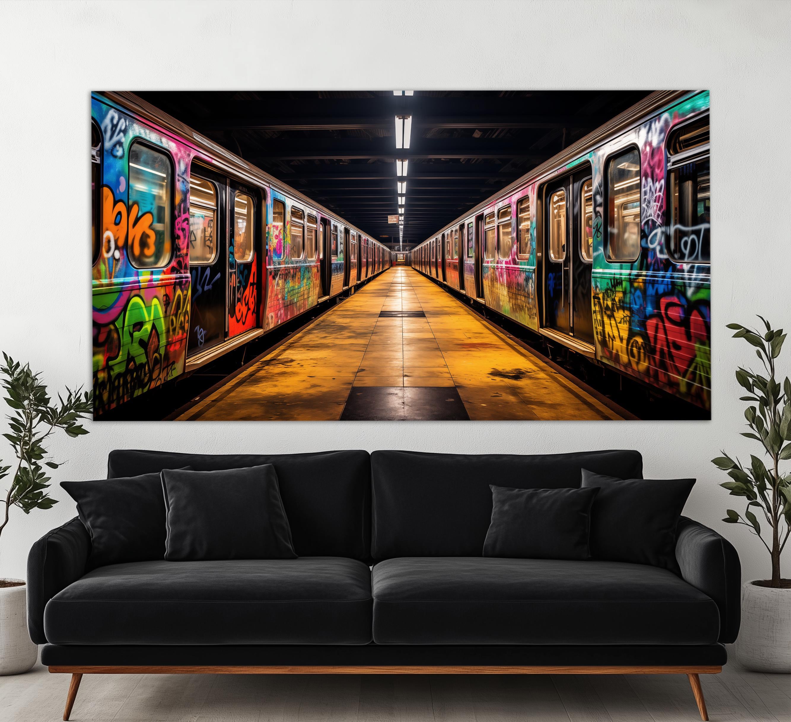 アート・デザイン・音楽 SUBWAY ART Subway Graffiti Art - Bold Digital Art with Orange Accents