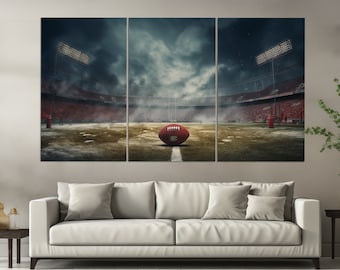 Abstract Football Canvas Print, Football Wall Art, Football Ball on the Stadium Painting, Football Poster, Football Fan Gift
