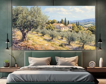 Olive Grove in Italy Canvas Print in a Vintage oil Painting Style, Tuscany Wall Art, Olive Trees Painting, Rustic Italian Wall Art