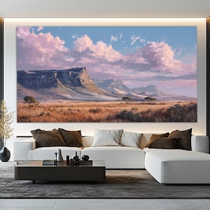 Scenic Cape Town Panorama, Cape Town Canvas Print, Cape Town Painting, Large South Africa Wall Art