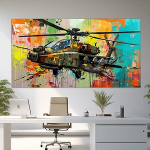 Bell AH-1Z Viper Pop Art Style Canvas Print, Military Wall Art, Military Gift, Helicopter Painting, Abstract Military Helicopter Canvas Art