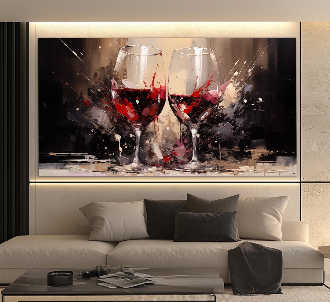 Wine Canvas Wall Art, Abstract Red Wine Glasses Canvas Print, Kitchen ...
