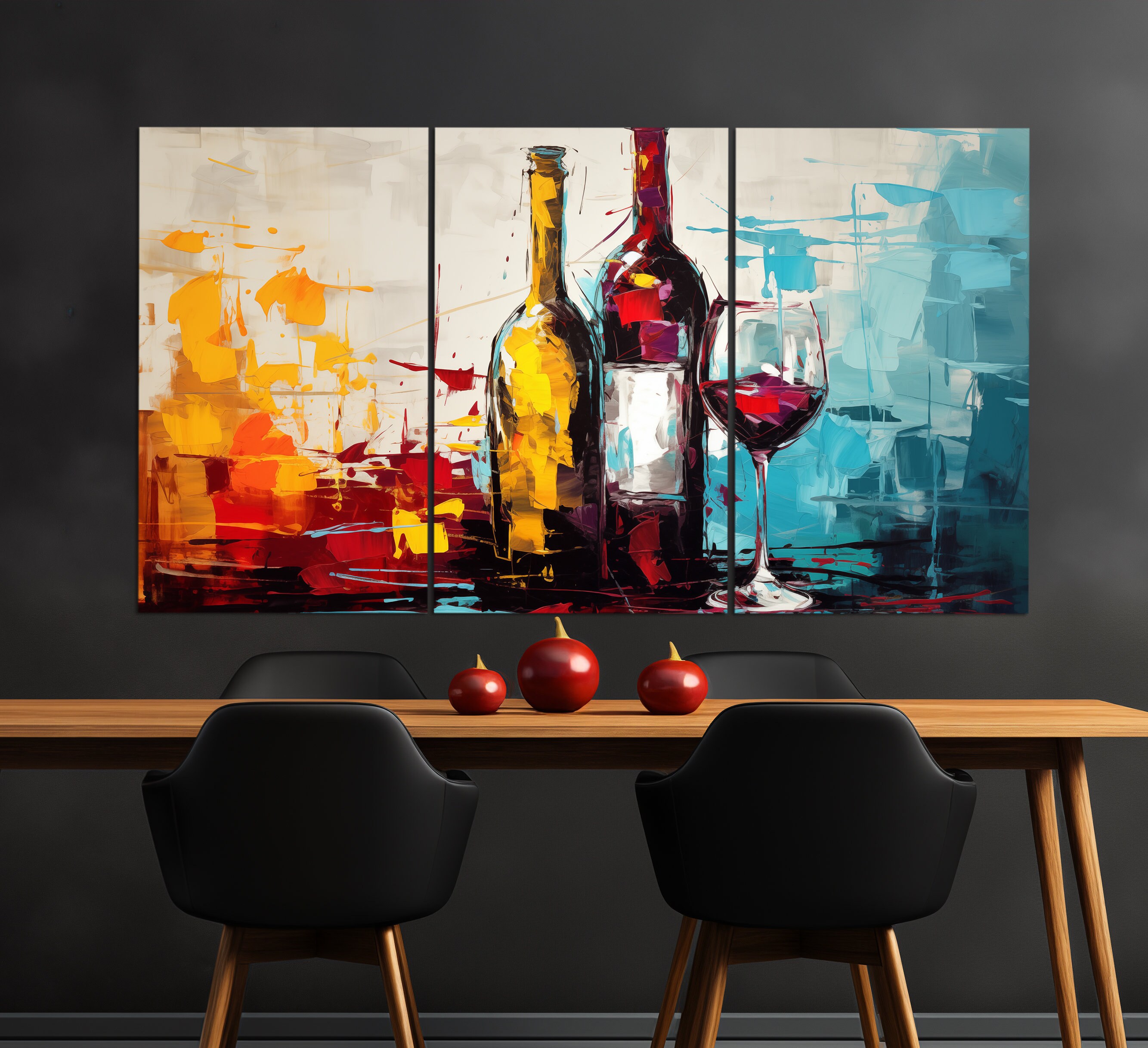 Wine Wall Art, Abstract Wine Bottles Canvas Print in Oil Painting Style ...