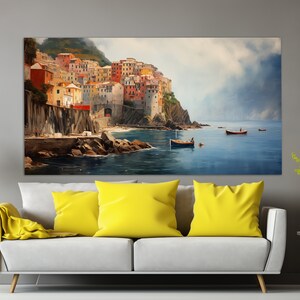Cinque Terre Canvas Print in a Vintage Oil Painting Style, Cinque Terre Wall Art, Abstract Cinque Terre Painting, Italian Wall Art