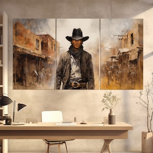 Wild West Wall Art, Cowboy Canvas Print in a Vintage Oil Painting Style, Wild West Painting, Western Wall Art, Texas Wall Art, Wild West Art