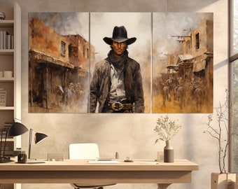 Wild West Wall Art, Cowboy Canvas Print in a Vintage Oil Painting Style, Wild West Painting, Western Wall Art, Texas Wall Art, Wild West Art