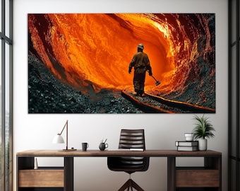 Coal Miner Canvas Print, Mining Company Office Wall Decor, Industrial Wall Art