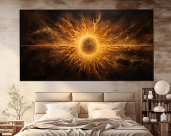 Abstract Sun Canvas Print, Large Sun Painting, Boho Wall Art, Abstract Wall Art, Boho Wall Decor, Mid Century Sun Wall Art