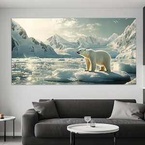 Polar Bear Canvas Print, Northern Wall Art, Polar Bear Painting, Animals Wall Decor, Polar Landscape, Polar Bear on Ice Floe Poster