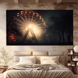 Abstract Ferris Wheel in the Night Park Canvas Print, Abstract Amusement Park Wall Art, Ferris Wheel Poster, Ferris Wheel Wall Art