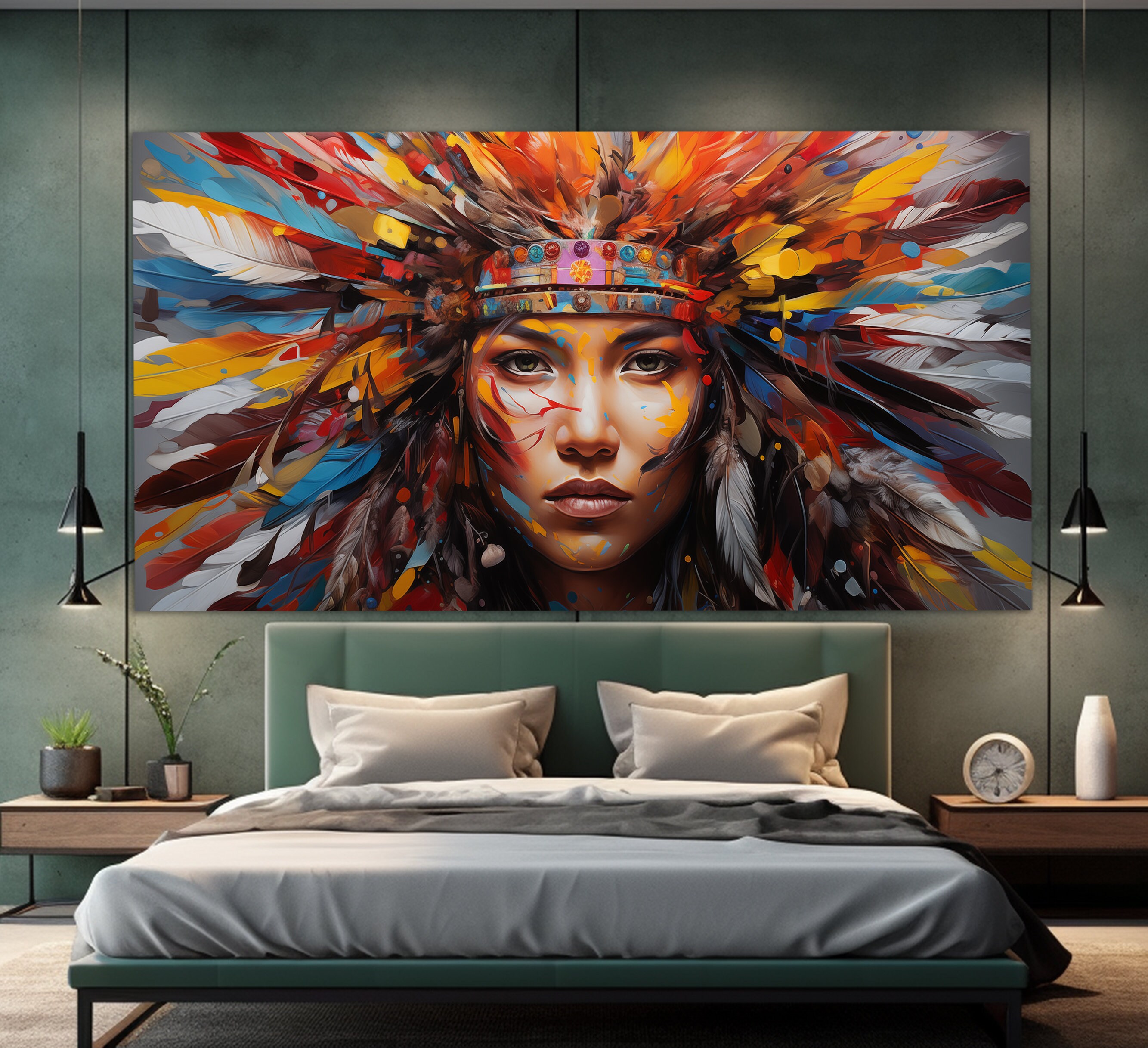 Native American Wall Art, Beautiful Indian Woman Canvas Print in an Oil ...