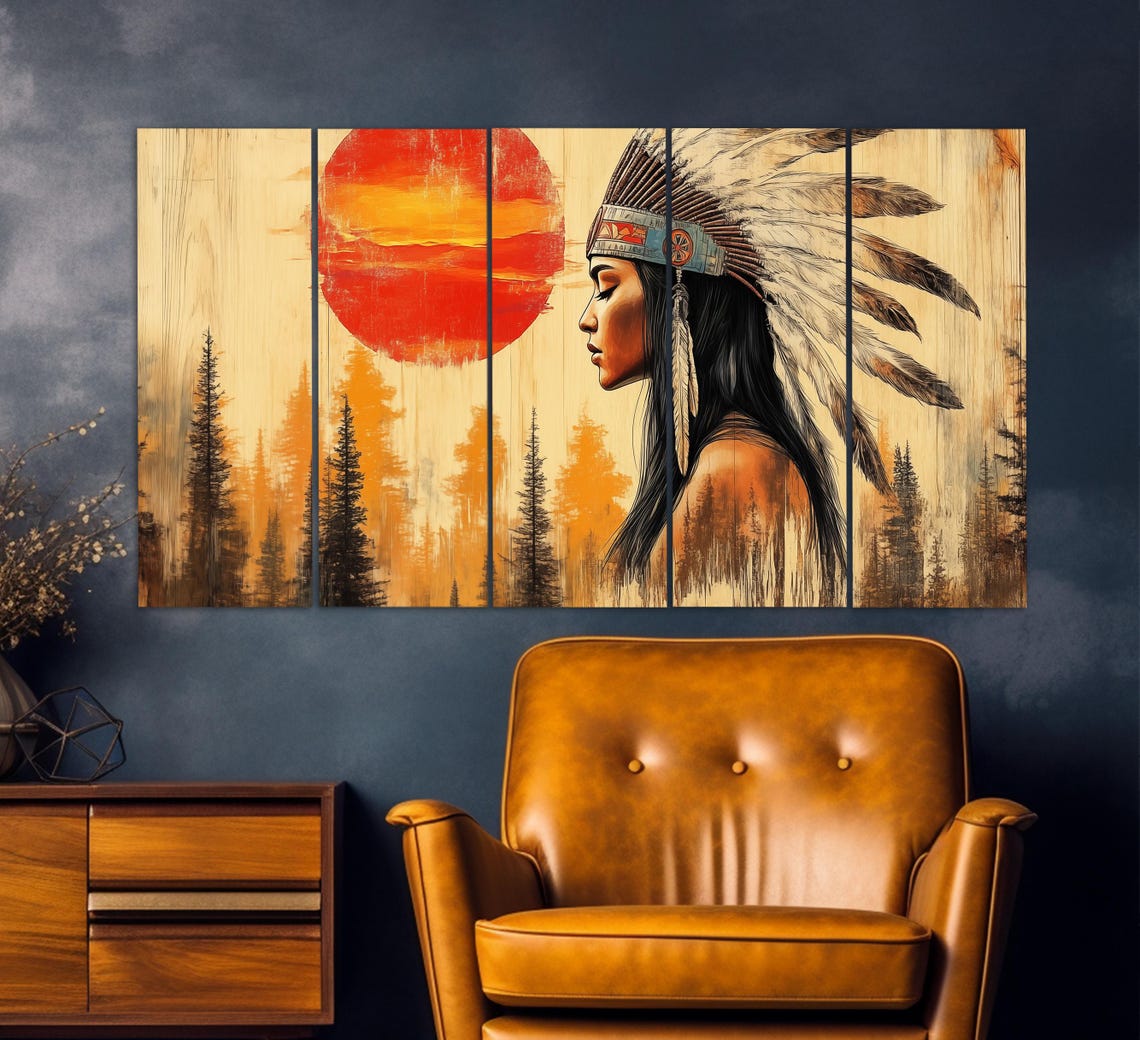 Beautiful Native American Woman Canvas Print in an Oil Painting Style ...
