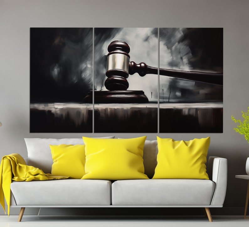 Justice Wall Art, Judge Hammer Canvas Print in a Vintage Oil Painting ...