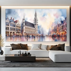 Brussels Canvas Print in a Vintage Oil Painting Style, Abstract Brussels Wall Art, Brussels Painting, Belgian Wall Decor, Belgium Canvas Art