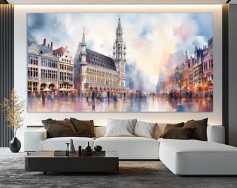 Brussels Canvas Print in a Vintage Oil Painting Style, Abstract Brussels Wall Art, Brussels Painting, Belgian Wall Decor, Belgium Canvas Art
