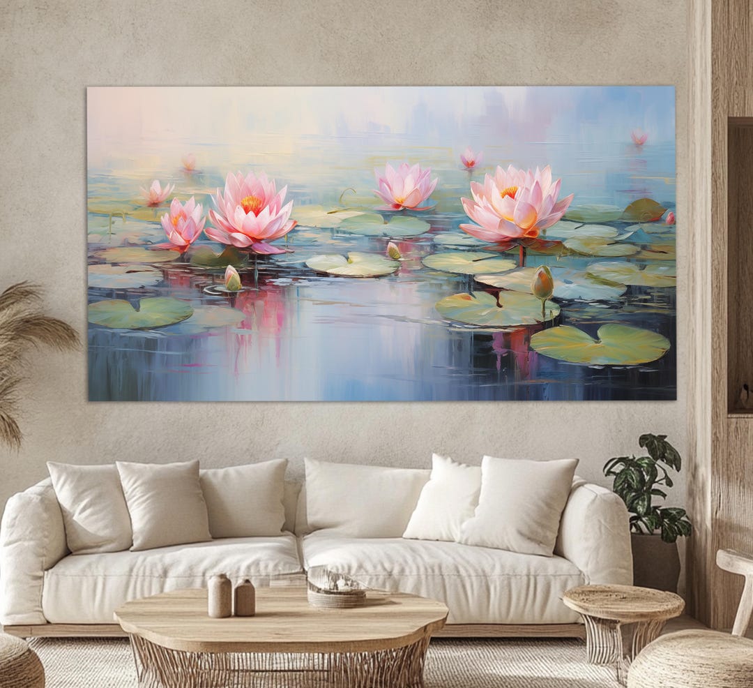 Abstract Lotus Flowers Canvas Print in a Vintage Oil Painting Style ...