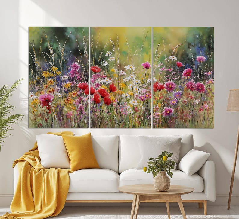 Colorful Wildflowers Canvas Print, Floral Wall Decor, Romantic Wall Art ...