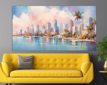 Miami Canvas Print, Neutral Colors Miami Painting, Abstract Miami Wall Art, Miami Poster, Soft Tones Miami Canvas Art