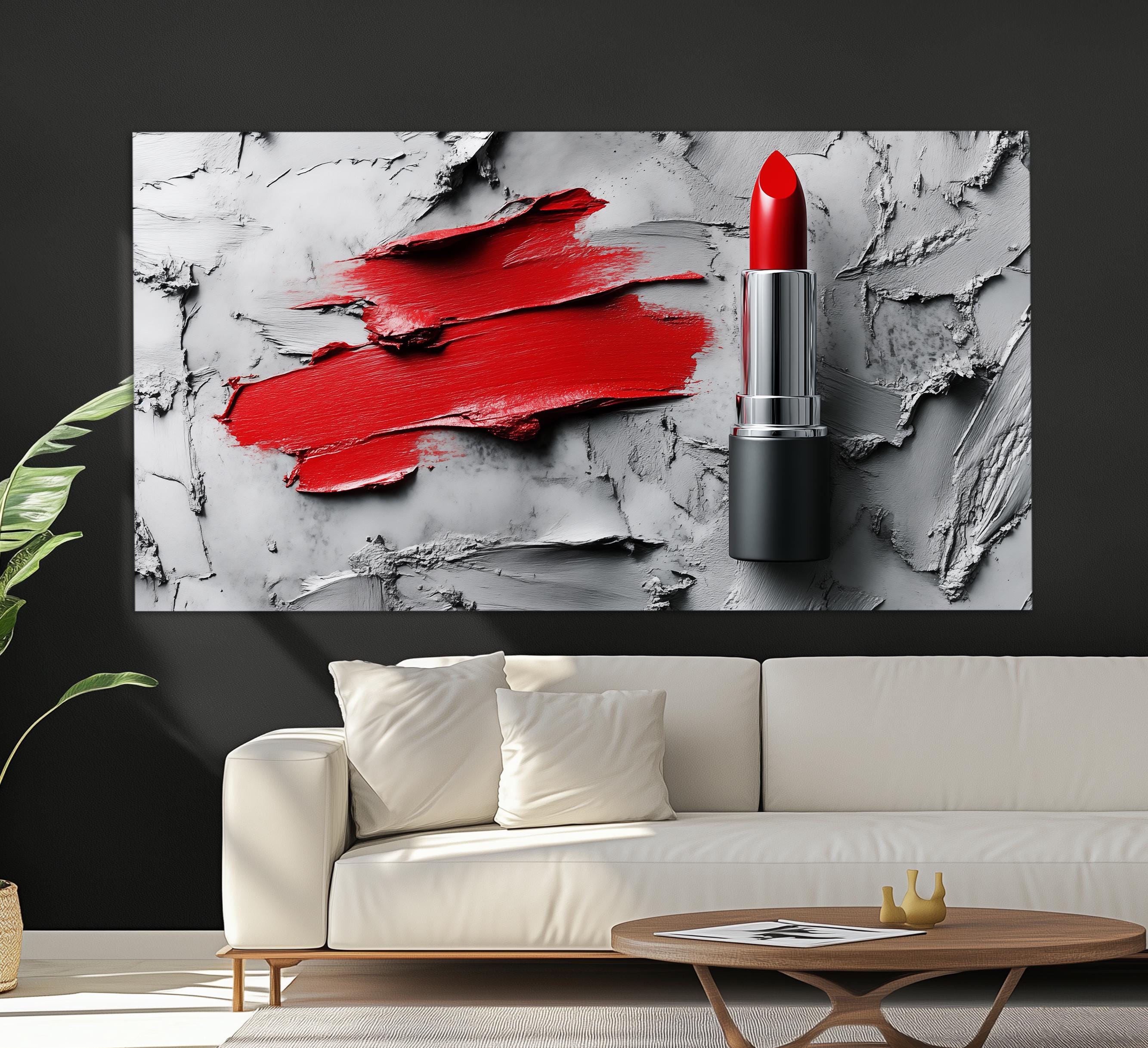 Bright Red Lipstick Canvas Print, Contemporary Fashion Wall Art, Makeup ...