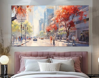 Wydruk na płótnie San Diego w stylu vintage olejnego malarstwa, abstrakcyjna sztuka ścienna San Diego, delikatne kolory San Diego Downtown Painting