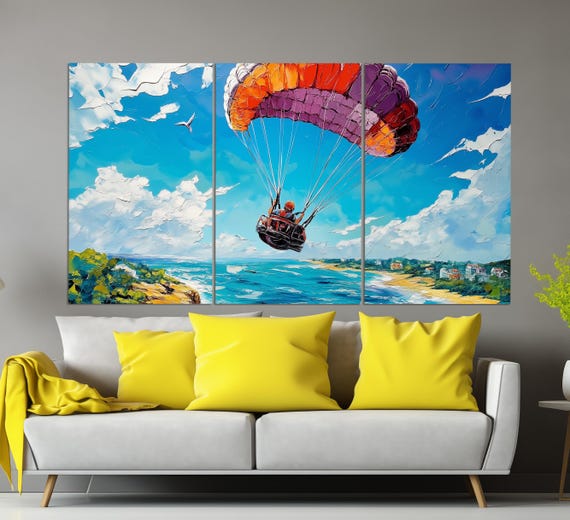 絵画風の抽象的なパラセーリング キャンバス プリント、パラセーリング