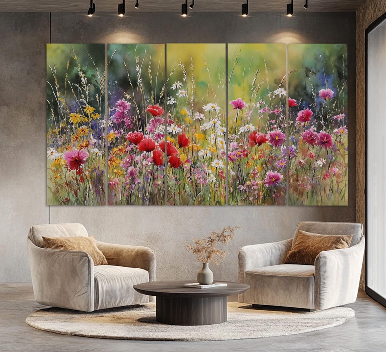 Colorful Wildflowers Canvas Print, Floral Wall Decor, Romantic Wall Art ...