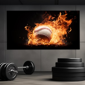 Abstract Baseball Canvas Print, Baseball Wall Art, Baseball Ball in Fire Canvas Print, Baseball Poster, Baseball Fan Gift