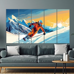 Skiing Canvas Print in a Pop Art Style, Ski Wall Art, Abstract Skier Painting, Ski Poster, Winter Sports Canvas Art, Skier Gift image 6