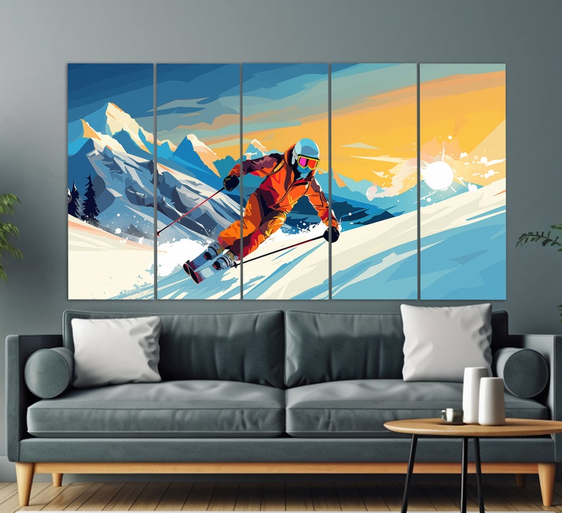 Skiing Canvas Print in a Pop Art Style, Ski Wall Art, Abstract Skier Painting, Ski Poster, Winter Sports Canvas Art, Skier Gift image 6