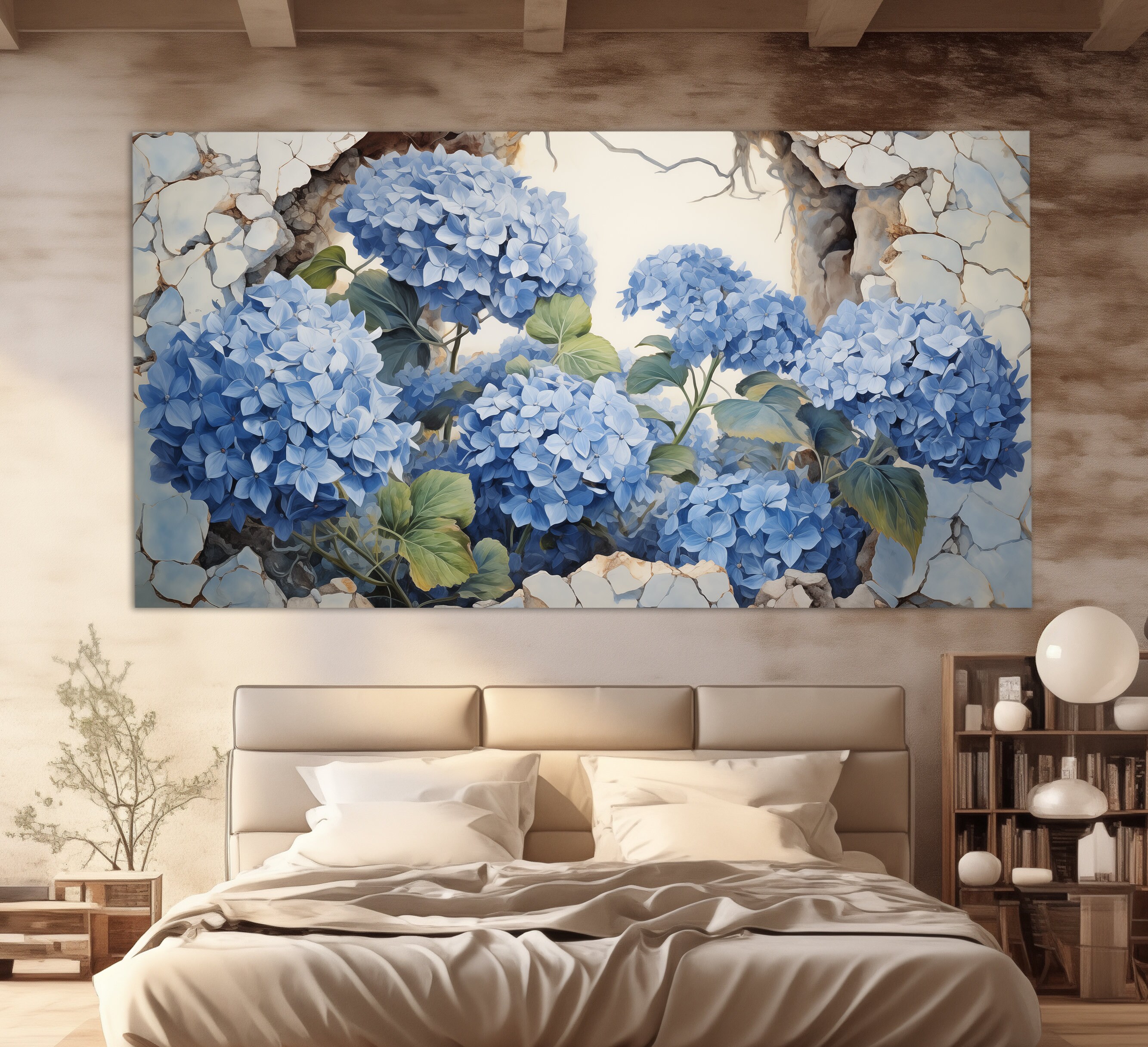 Blue Hydrangea Flowers Canvas Print, Floral Wall Decor, Romantic Wall ...