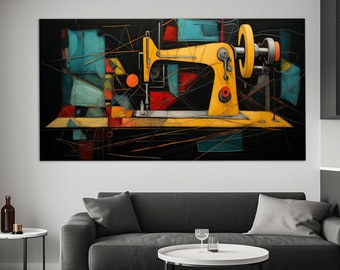 Abstract Sewing Machine Canvas Print, Sewing Wall Art, Seamstress Gift, Sewing Painting, Sewer Gift, Sewing Studio Wall Decor
