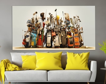 Impresión abstracta en lienzo de palos de golf, impresión en lienzo de golf, arte mural de golf, pintura de golf, póster de golf, regalo para aficionados al golf, decoración de pared de palos de golf
