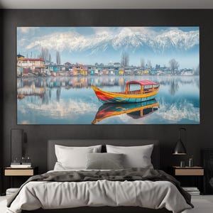 Dal Lake in Srinagar, Kashmir Canvas Print, Eastern Wall Decor, Dal Lake Painting, Kashmir Wall Art, Kashmir Wall Decor, Kashmir Painting