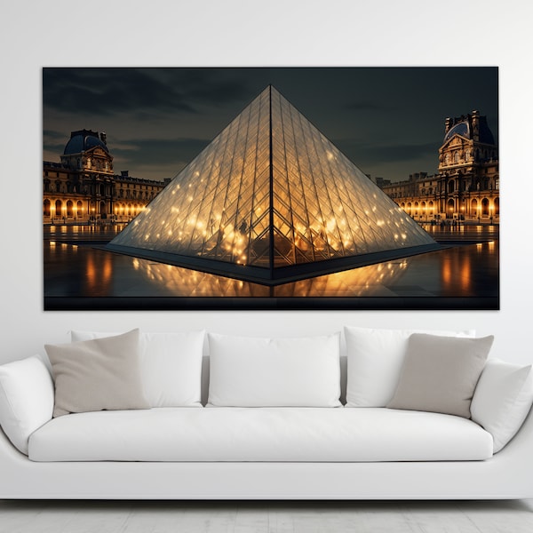 Impression sur toile Pyramide du Louvre, art mural Paris, affiche du Louvre, décoration murale Français, art mural du Louvre