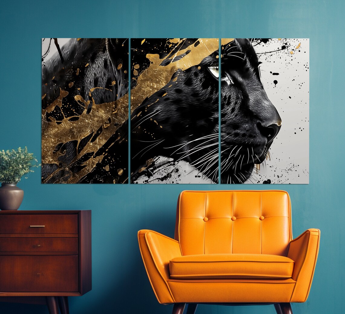 Black Panther Abstract Canvas Print, Panthers Wall Art, Luxury Interior ...