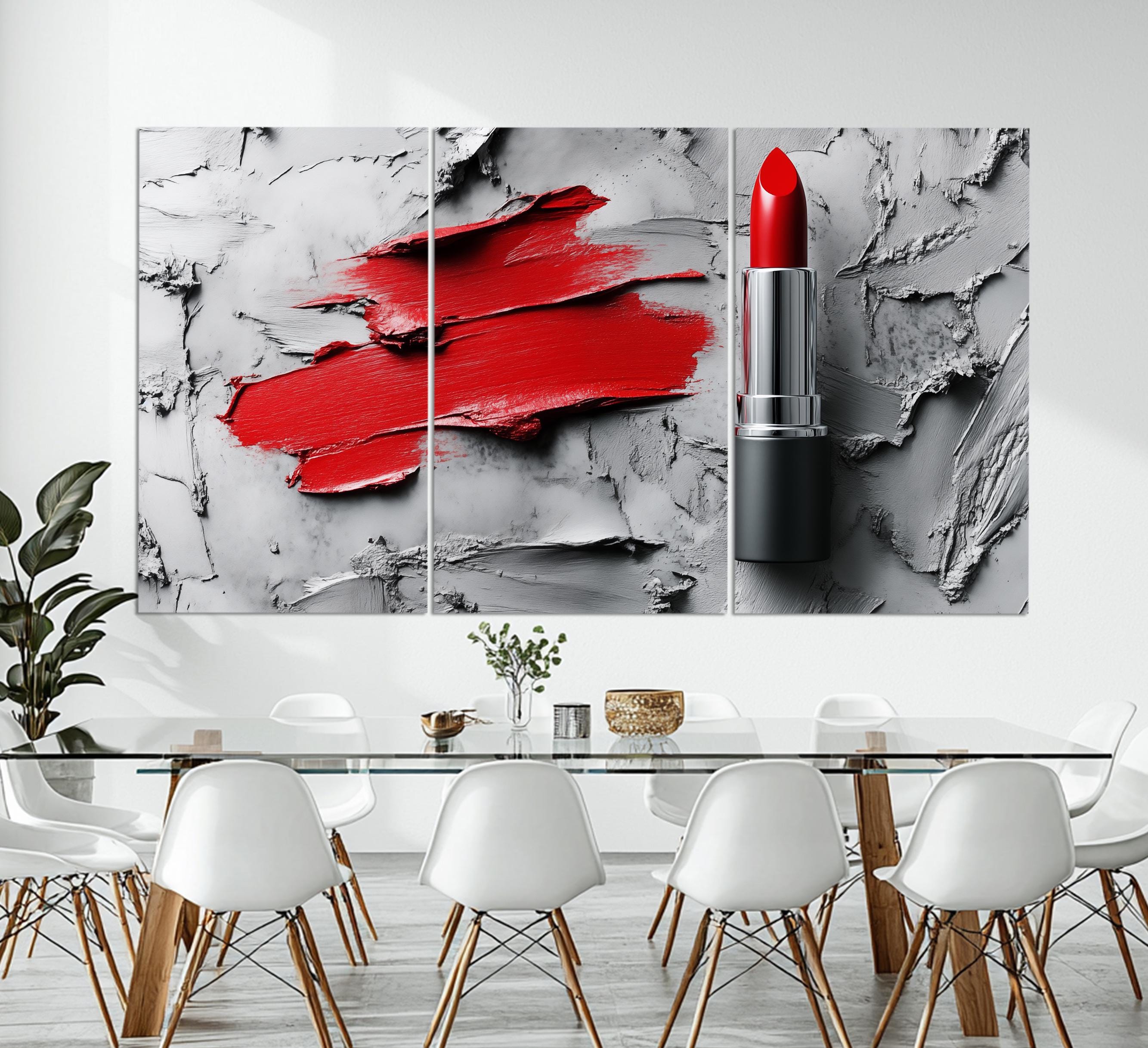 Bright Red Lipstick Canvas Print, Contemporary Fashion Wall Art, Makeup ...