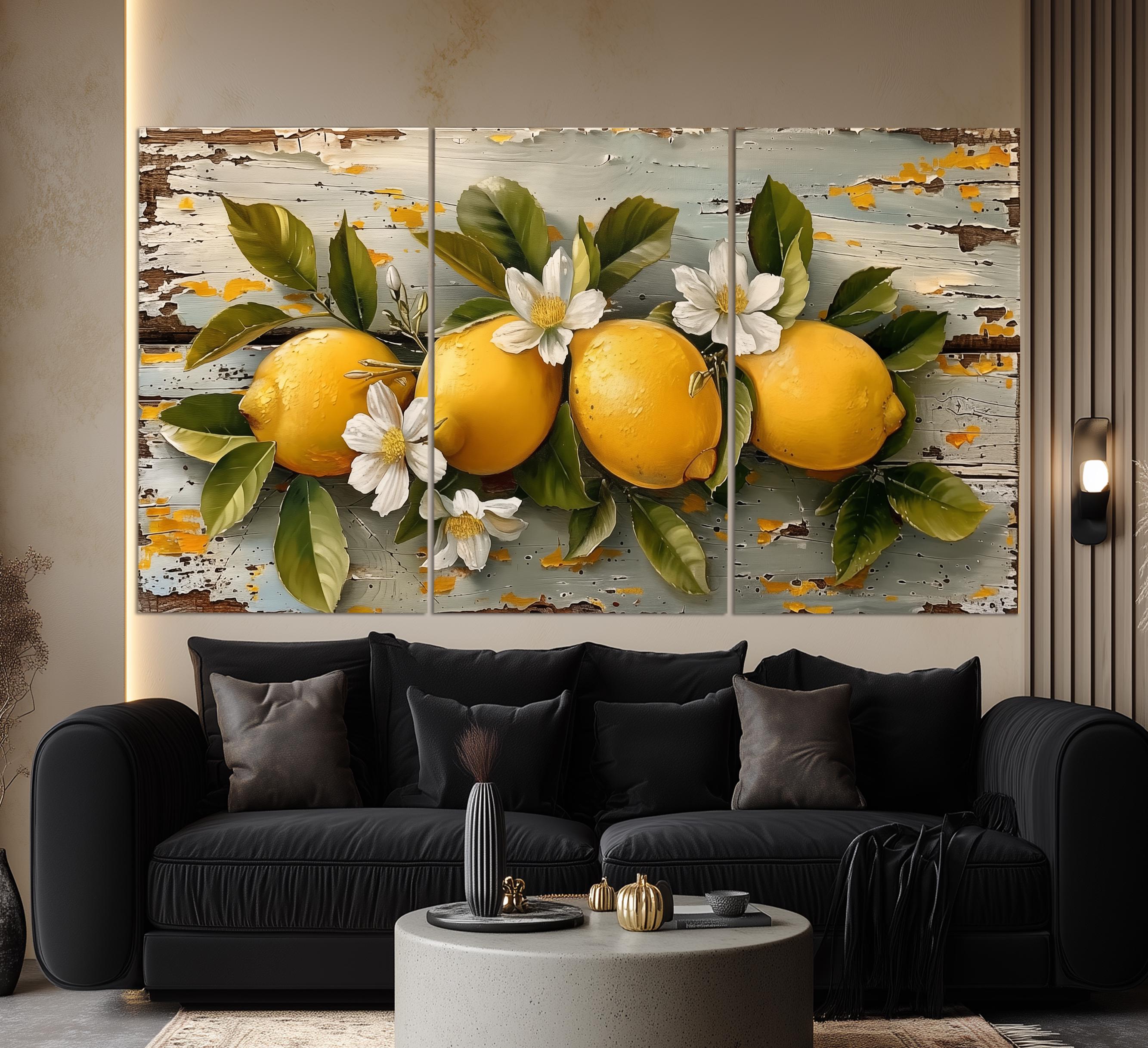 Lemon Wall Art, Large Kitchen Painting, Lemon Canvas Print, Lemon ...