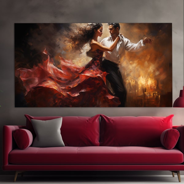 Dancing Couple Canvas Print in a Vintage Oil Painting Style, Vintage Dancing Wall Art, Abstract Dancers Painting, Modern Bedroom Decor