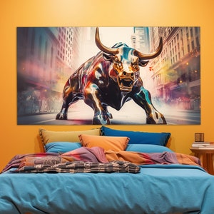 Charging Bull Abstract Canvas Print, Trading Wall Art, Wall Street Bull Canvas Print, Office Wall Decor, Trader Gift, Wall Street Wall Art