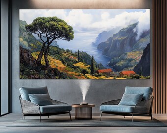 Misty Madeira Canvas Print, Abstract Madeira Painting, Portugal Canvas Print, Portugal Painting, Madeira Wall Art, Scenic Portugal Poster