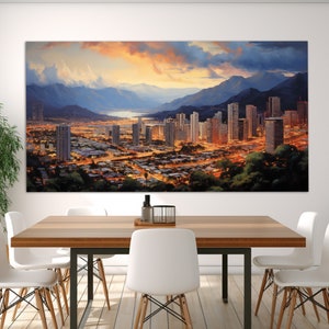 Caracas Skyline Canvas Print, Night Caracas Painting, Abstract Caracas Wall Art, Venezuela Painting, Caracas Poster, Venezuela Canvas Print