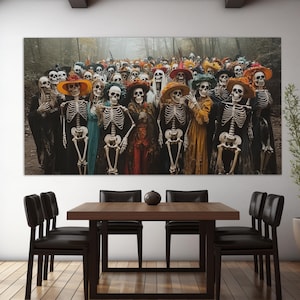 Afterlife Carnival Canvas Print, Day of the Dead Skeletons Poster, Mexican Canvas Wall Art, Day of the Dead Wall Art
