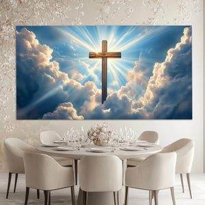 Holy Bible Wall Art, The Cross in the Sky Painting, Bible Canvas Art, Religious Canvas Art, Cross Painting, Religious Decor, Ready to Hang