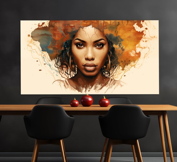 Stickers Muraux Portrait Femme Africain Tribal - 3D Vinyle - 77x200 Cm - Amovible