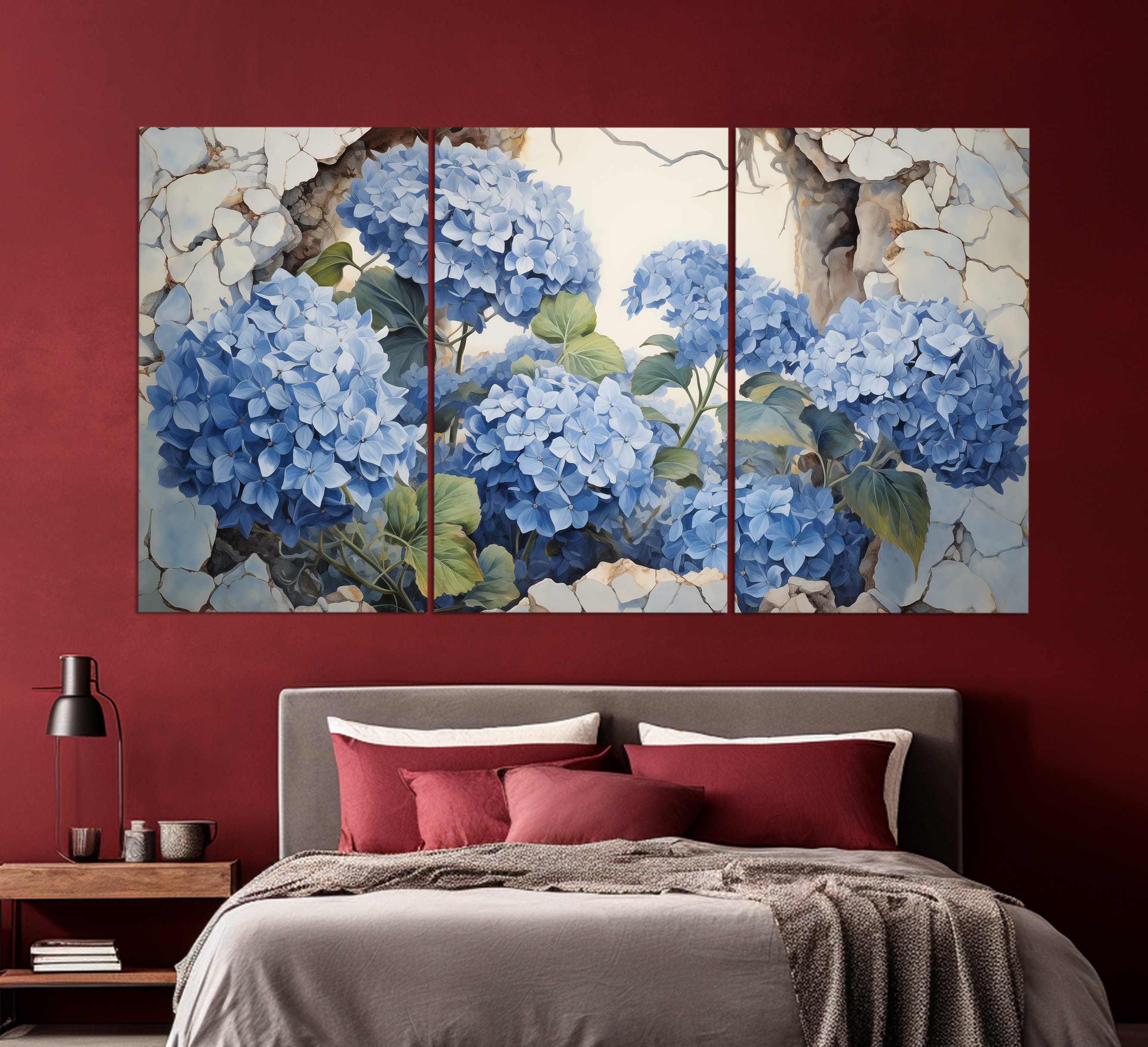Blue Hydrangea Flowers Canvas Print, Floral Wall Decor, Romantic Wall ...