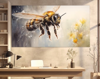 Płótno z bliska Bee Close Up, sztuka ścienna Honey, malarstwo Bees, dekoracja ścienna Honey Farm, plakat Bee, prezent dla pszczelarza, sztuka ścienna na płótnie Beekeeping